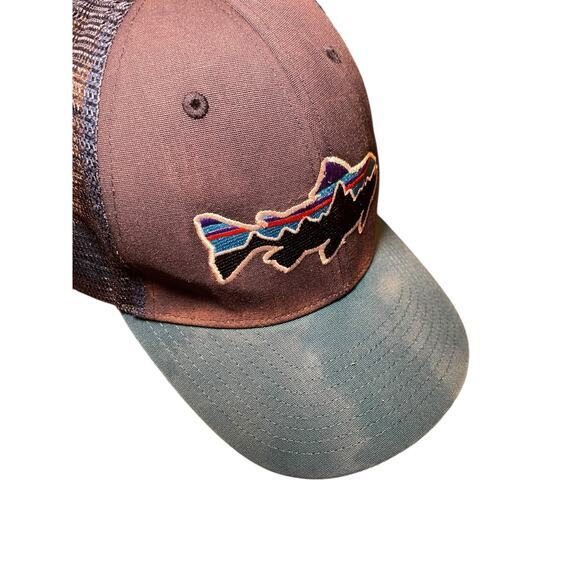 Patagonia Fitz Roy Trout Trucker Hat Men Navy‎ Blue Teal Fish Logo Adjustable - Picture 3 of 7
